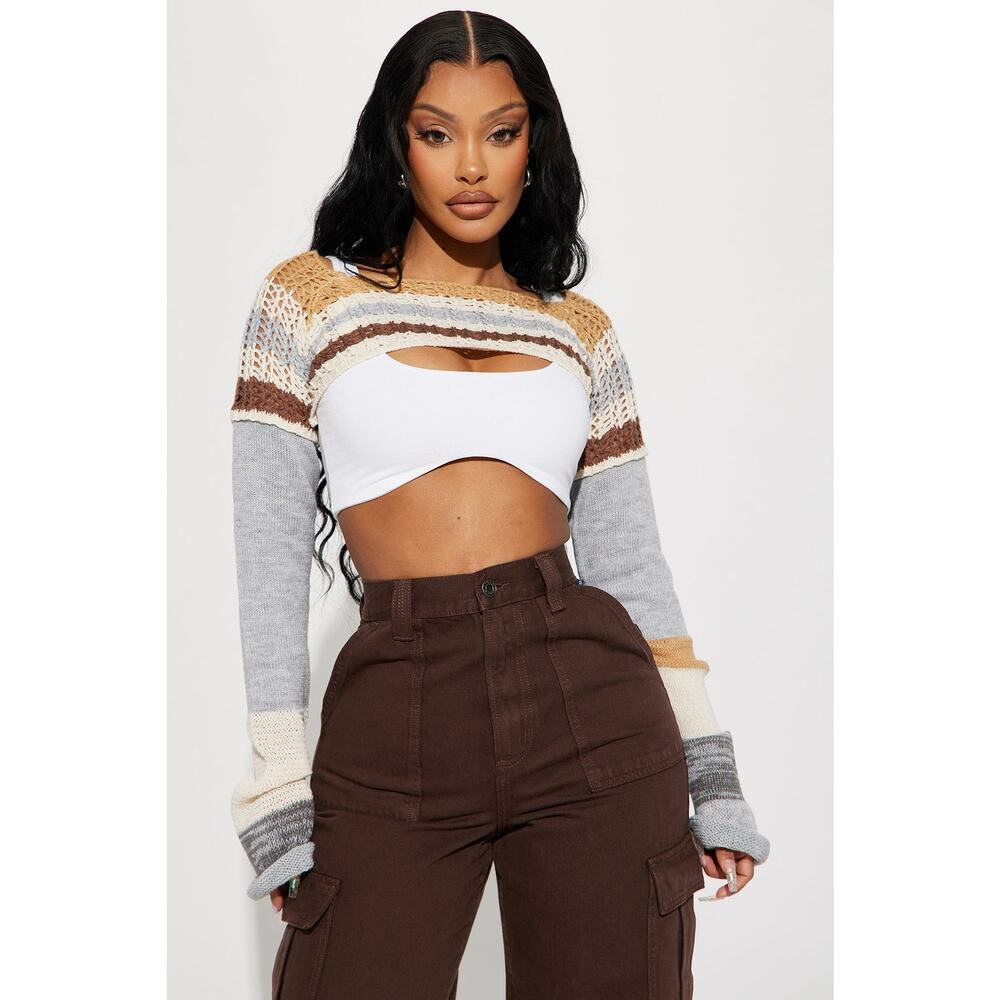 Fashion Nova Knit Crop Top Sweater Desert Stripes Medium
